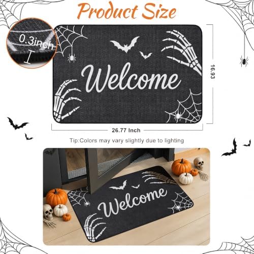 Halloween Skeleton Door Mat, Skull Front Welcome Rug, Spooky Outdoor Decor