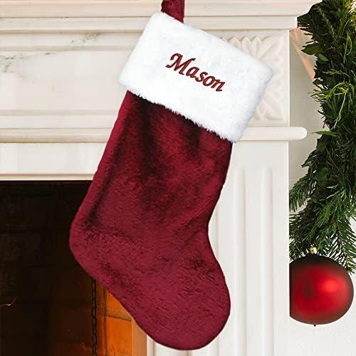 GiftsForYouNow Embroidered Burgundy Plush Personalized Christmas Stocking, Customized Stocking with Name, Stocking for The Mantle