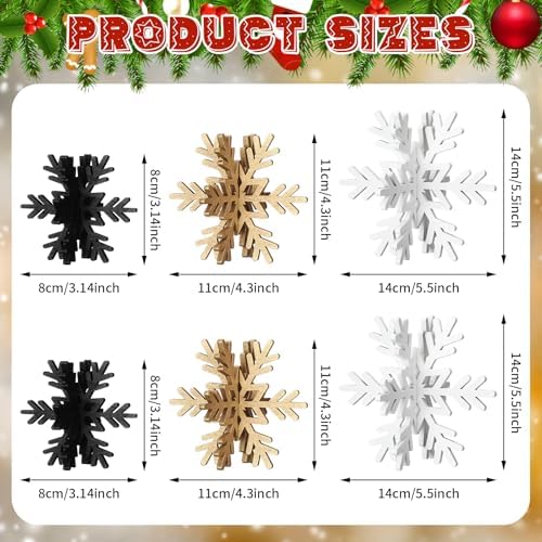 Bucherry 12 Pcs Wooden Snowflakes Table Decor,White, Gold, Black