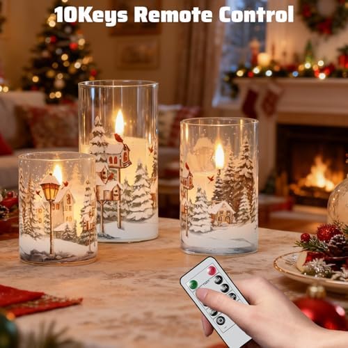 Wondise Red Bird Glass Flameless Candles with Remote Timer