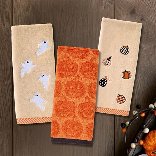 SKL Home Halloween Tossed Ghosts Hand Towel Set-2pc, 100% Cotton, Taupe