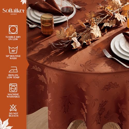 Softalker Fall Jacquard Dinner Napkins 20 x 20 Inch Set of 8, Rust