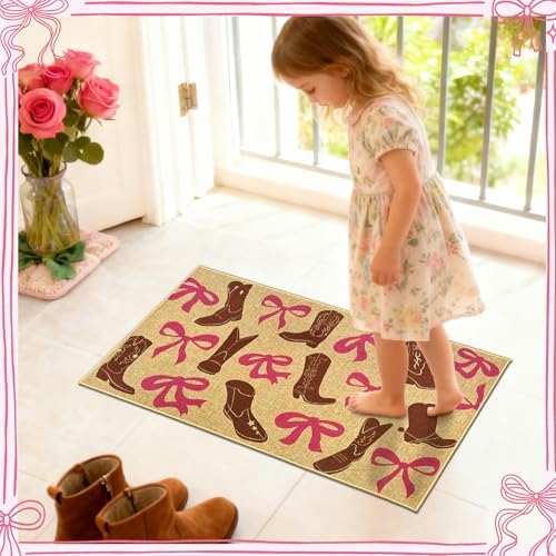 Bow Doormat Western Cowgirl Welcome Entrance Door Mat Outdoor Entryway Rug
