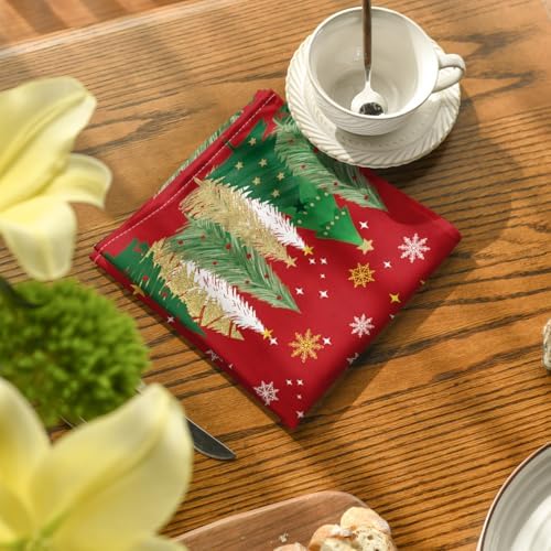Horaldaily Christmas Cloth Napkins, Pine Tree Stars, Red, Set of 8