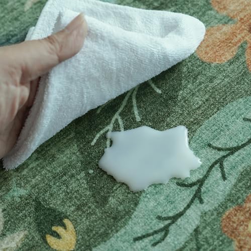Hallway 3x6 Washable Runner Rug - Indoor Floral Scalloped Kitchen Entryway Low Pile Carpet Soft Non Slip Floor Mat for