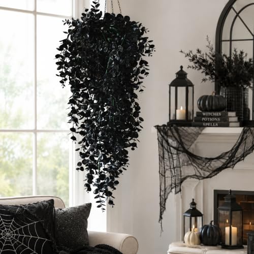 Waipfaru 4Pcs Artificial Hanging Plants, Black Halloween Wall Decor