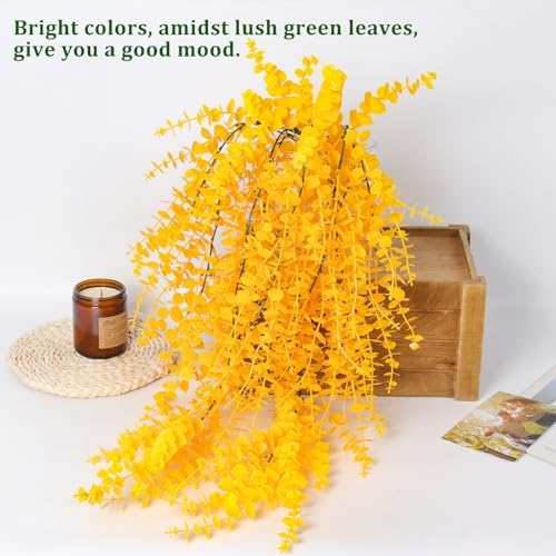 RECUTMS 3Pcs Fake Eucalyptus Vines Hanging Plants Yellow Fall Decor