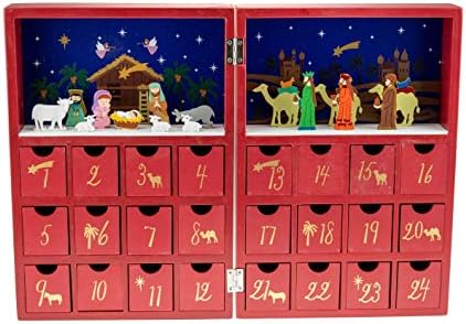 Clever Creations Wooden Nativity Advent Calendar | Book-Style Christmas Countdown with 24 Drawers | Hand-Painted Nativity Scene Figurines | Reusable Holiday Decoration | Freestanding Design
