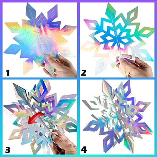 27PCS Christmas Hanging Snowflakes 3D Paper Snowflakes Christmas Tree Decorations Hanging Snowflake Decorations for Winter Wonderland Christmas Indoor Outdoor Holiday Decor (27, Iridescent)