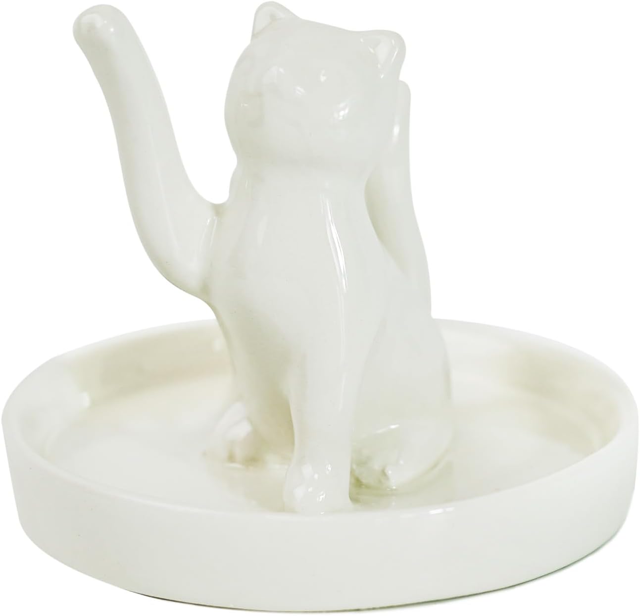 Ceramic Waving Lucky Cat Jewelry Tray / White
