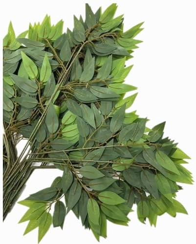 12pcs Artificial Oak Tree Branch Faux Eiche Leaf Stem Three Forks per piece for Greenery Wall Floral Decoration (12pcs Olive Leaf)