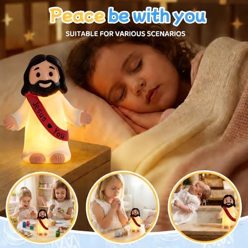Jesus Resin Figurine,Christian Decor Gift for Mom,Mother's Day,Jesus Night Light Statue Gift for Mom,Figure for Home Office Table Decor Religious Gift