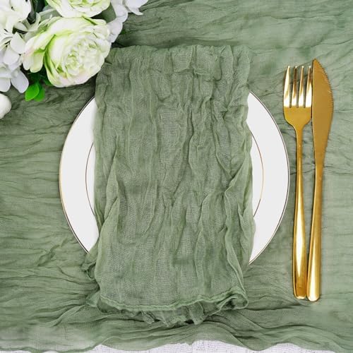 Nydotd 6pcs Gauze Cheesecloth Napkins 20 x 20 Inch Boho Dinner Napkins Wrinkled Rustic Linen Table Decorative Cloth Napkins for Wedding Party Baby Shower Family Everyday Use Easter (Sage Green)