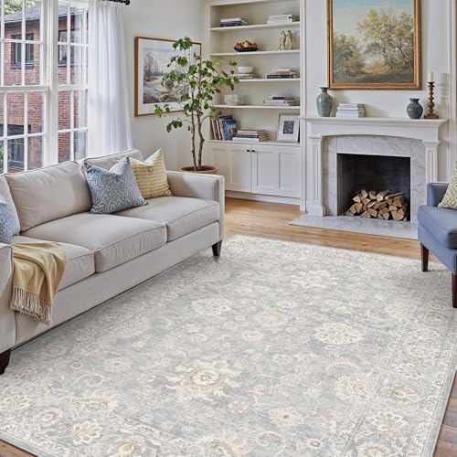 8x10 Blue Cream Neutral Area Rug