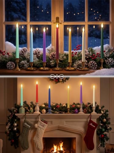 Treela Battery Operated LED Taper Candles,Basic,11 Inch,Pastel
