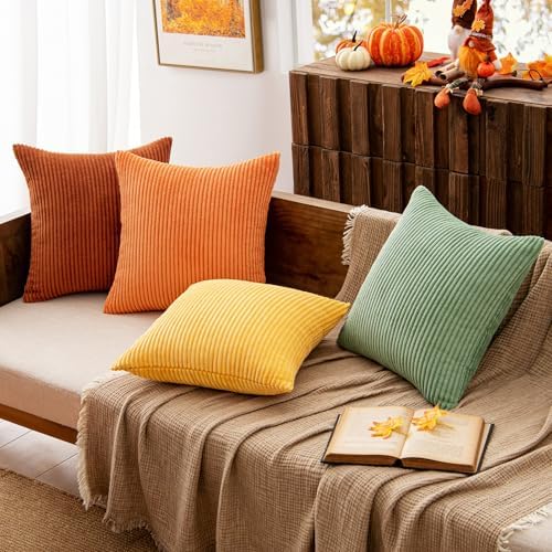 MIULEE Fall Decorative Throw Pillow Covers Yellow Rust Green 18x18