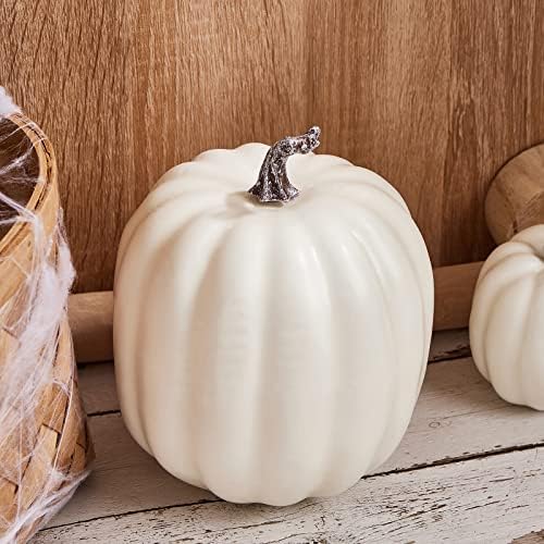 Halloween Autumn Harvest Festival 7 Artificial Pumpkins of Various Styles Decorate Rural Style Farmhouses Foam Pumpkins Thanksgiving Dinner Party Home Festival Autumn Decoration (White)