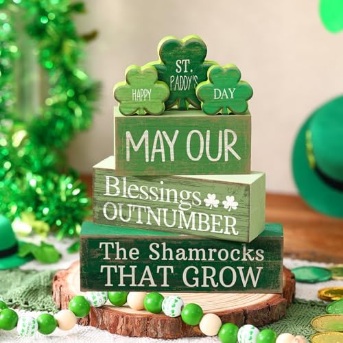 Lineshading 4 Pcs Wooden Shamrocks Block Signs Farmhouse Tiered Tray