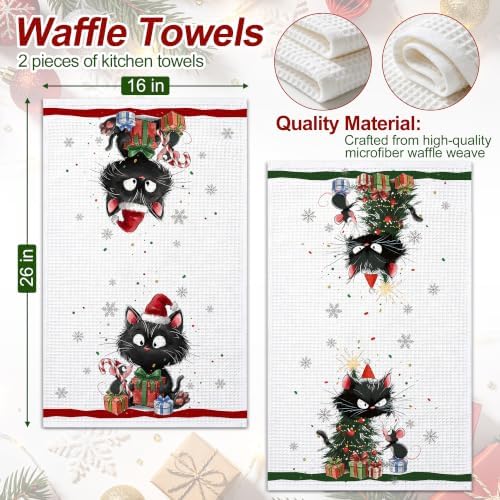 Christmas Kitchen Towels Set of 2 Holiday Decor Cat Hand Towels 16x26 Inch