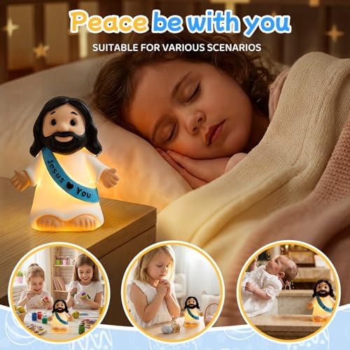 Jesus Night Light,Resin Jesus Sculpture Lamps,Mother's Day,Religious Statue Lamp Gift for Mom,Table Lamp for Bedroom Desktop Holiday Decoration,Baptism Gift for Women