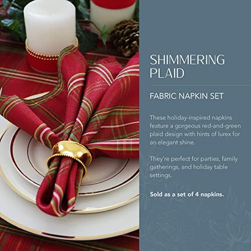 Shimmering Plaid Napkins, Set of 4, Red/Green - 17" W x 17" L