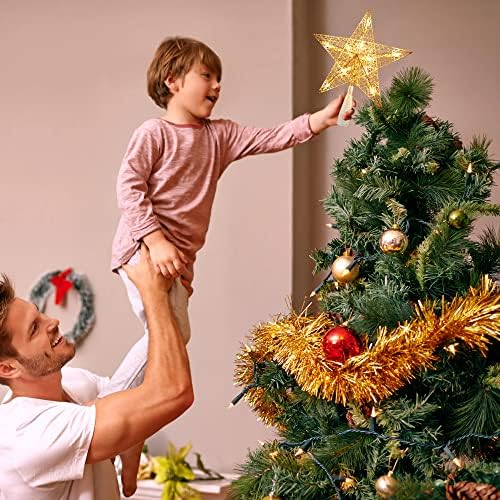 Brizled Silver Christmas Tree Topper, 9“ Xmas Tree Star with 10 Lights