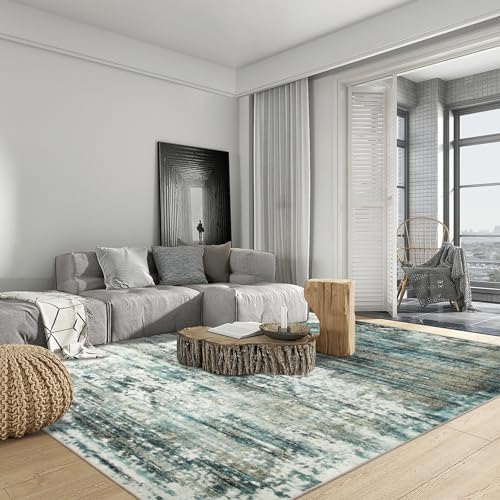 8x10 Area Rugs for Living Room: Washable Abstract Teal Green Badroom Carpet