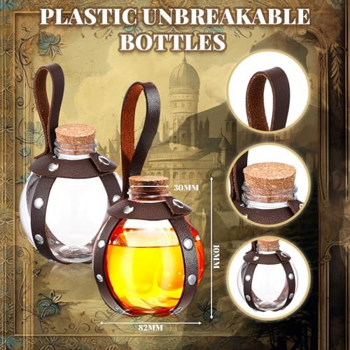 Baderke 12pcs 8.5oz Halloween Plastic Potion Bottles with Cork, Brown Rivet