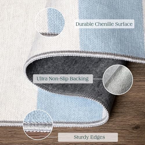 Blue White Striped Outdoor Rug - 28" x 43" Front Door Mat Indoor Outside Entrance Non-Slip Washable Summer Welcome Mat