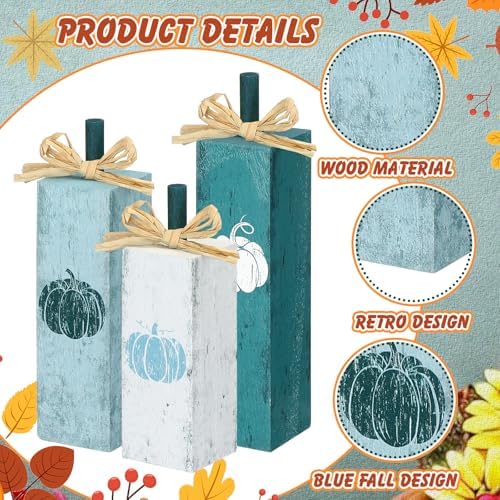 Redbaker 3 Pcs Fall Table Decorations, Blue Fall Pumpkin Centerpieces