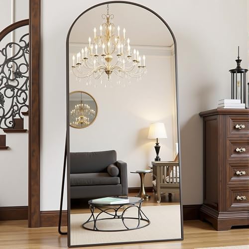 Prywot Arched Full Length Mirror, 70"x26" Free Standing Floor Mirror, Black