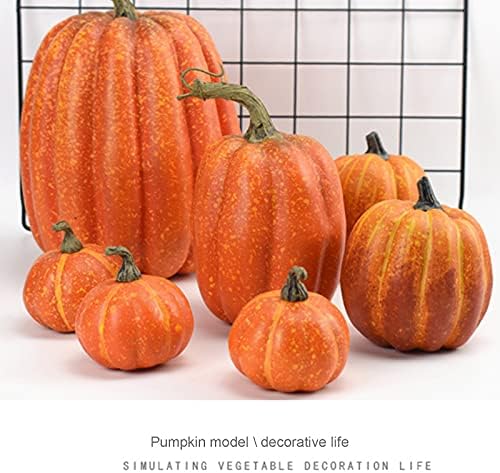 7Pcs Artificial Pumpkins of all Styles Halloween Decoration Rural Style Farmhouse Foam Pumpkin Harvest Season Thanksgiving Day is Suitable for Table top House Dining Table Party Decoration (Orange)
