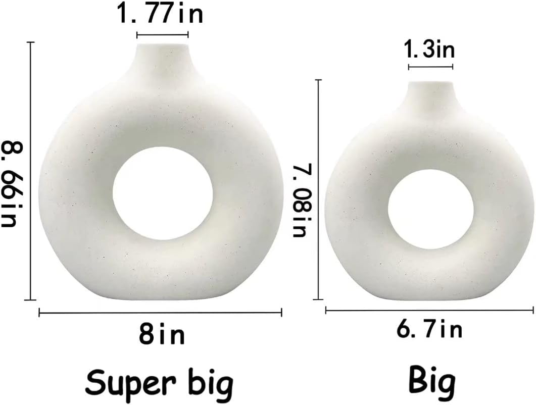 Ceramic Vases / Round Matte Modern Vase / White / Big + Super Big / Set of 2