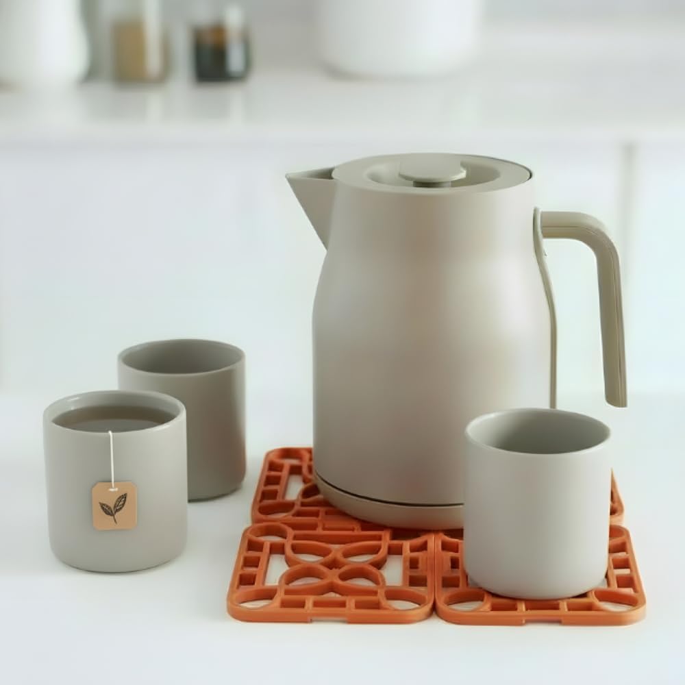 4-Pack Trivets for Hot Dishes - Orange Interlocking Hot Pads for Kitchen, Coffee Bar Essentials, Silicone Mats for