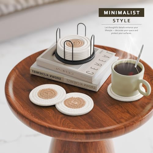 Lazebox Coasters Set of 8 for Drinks, 4 Inch Large Coasters for Coffee Table, Tabletop Protection for Hot & Cold