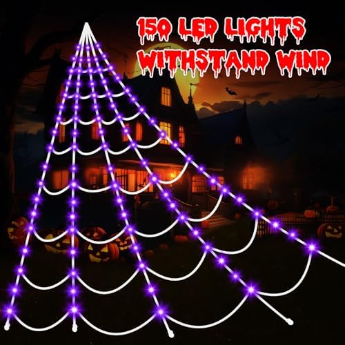 Halloween Decorations Outdoor Spider Web: Giant Light Up Spider Webs Decor