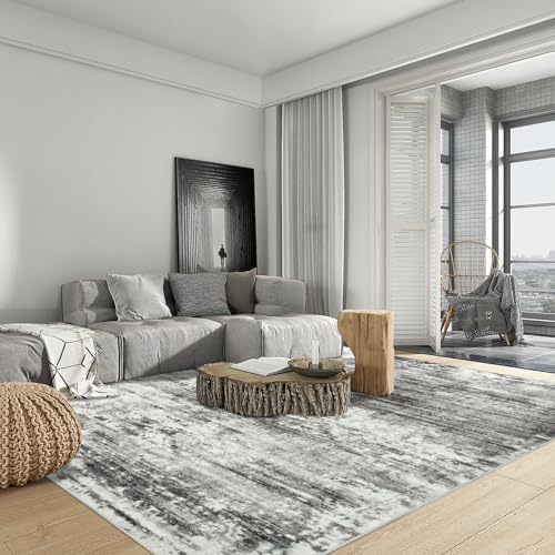 4x6 Area Rugs for Living Room: Washable Abstract Black Grey Badroom Carpet