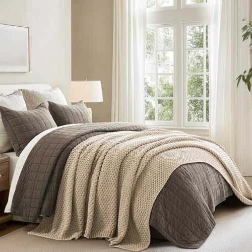 EVERGRACEHOME Chunky Chenille Knit Throw Blanket, 90 x 90, Sand Dune