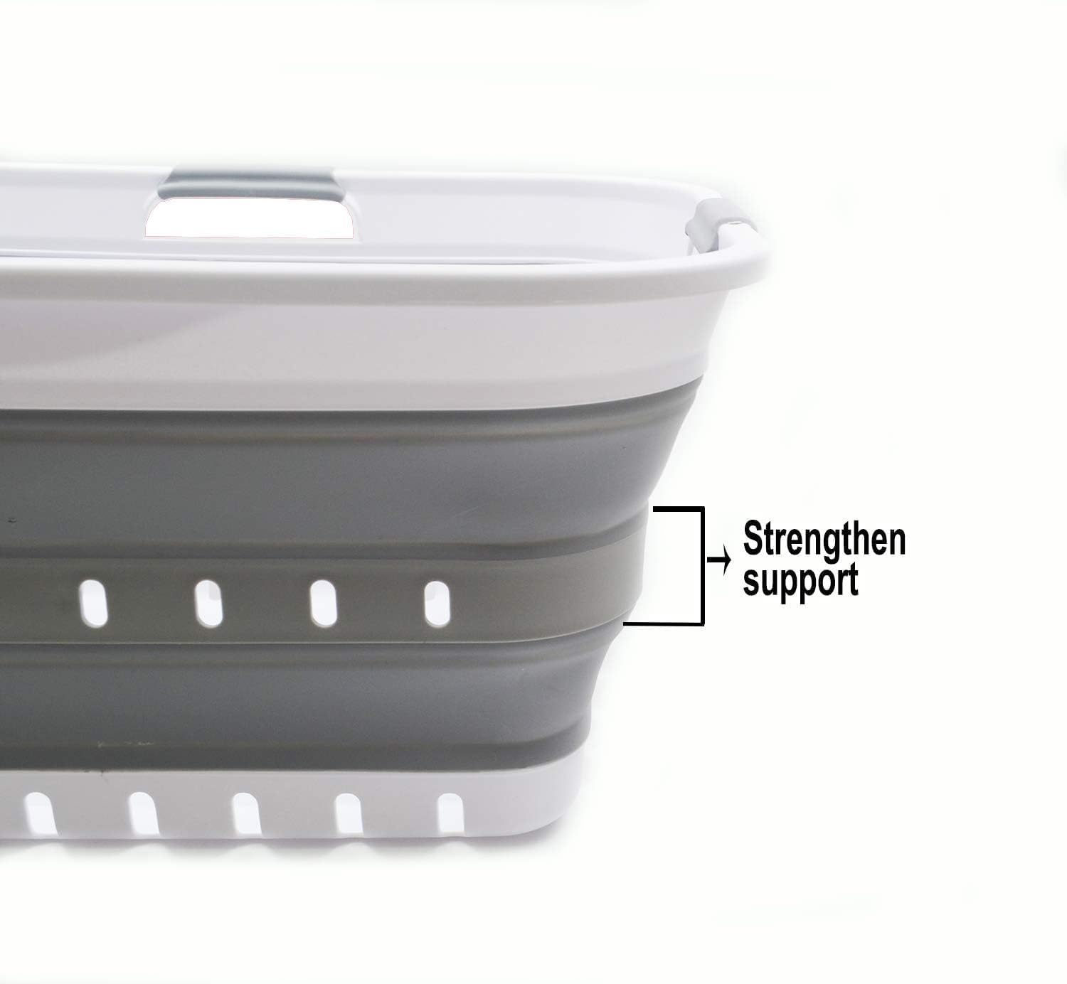 42L Collapsible Plastic Laundry Basket / White/grey