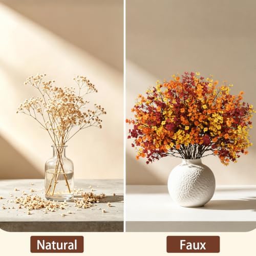 30PCS Fall Artificial Flowers Baby Breath, Burgundy & Orange Fall Flowers