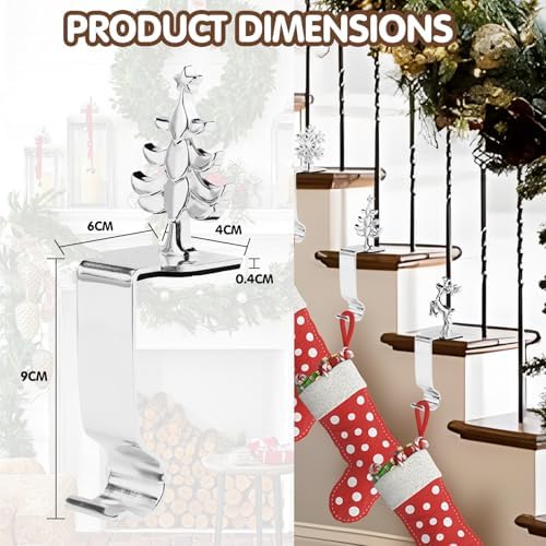 Christmas Stocking Holders for Mantle Set 4, Upgrade Stable Non-Slip Fireplace Stocking Holder, Metal Stocking Hangers for Mantle, Mantel Stocking Holders Clip for Xmas Party Decoration (Silver)