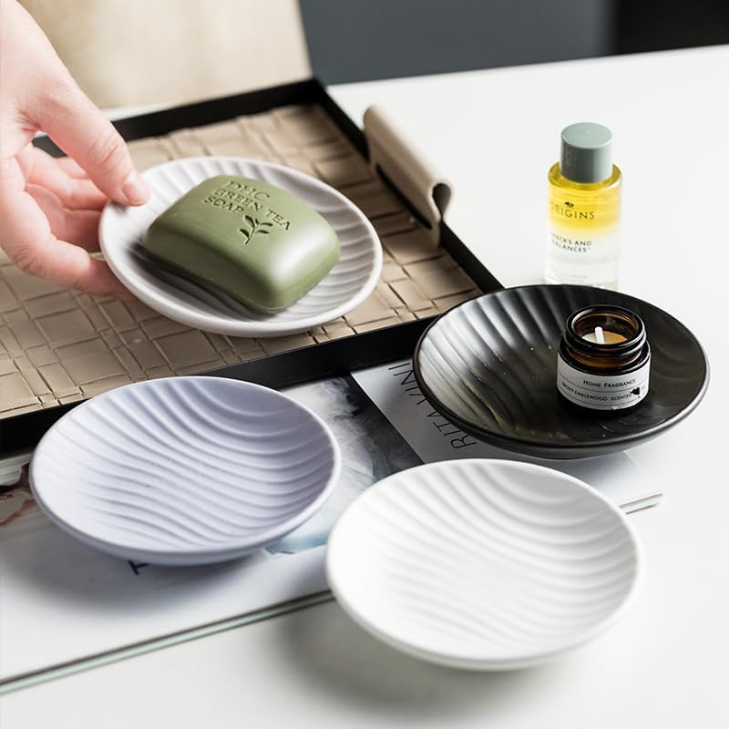 Modern Minimalist Striped Design Ceramic Tray / White