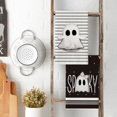 Artoid Mode Black Ghost Halloween Kitchen Towels Set of 4 18x26 Inch