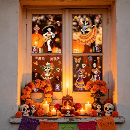 COCHIE Day of the Dead Sugar Skulls Window Clings 6 Sheets