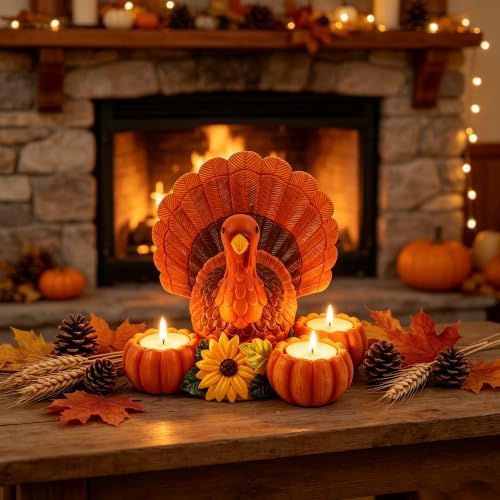 Thanksgiving Turkey Candle Holders, Turkey tealight Ornaments, Autumn Pumpkin Candle Holders, Indoor Thanksgiving Table Decorations, Resin Turkey Candle Holders