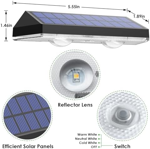 Solar Fence Lights Outdoor, IP65 Waterproof LED, 3 Mode, 12H, Black,12PK