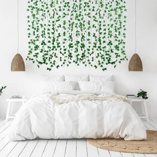 Freyalife Fake Vines for Room Decor(12 Pack 84 Feet) Aesthetic Artificial Plant Ivy Leaves Hanging Greenery Garlands