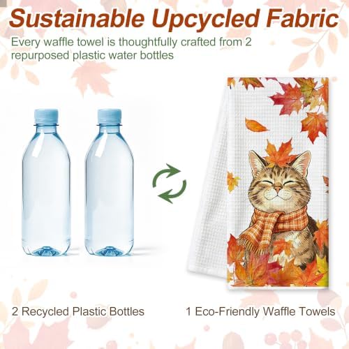 Fall Kitchen Towels, Cat Waffle Hand Towels 16x24 Inch 1-Pack