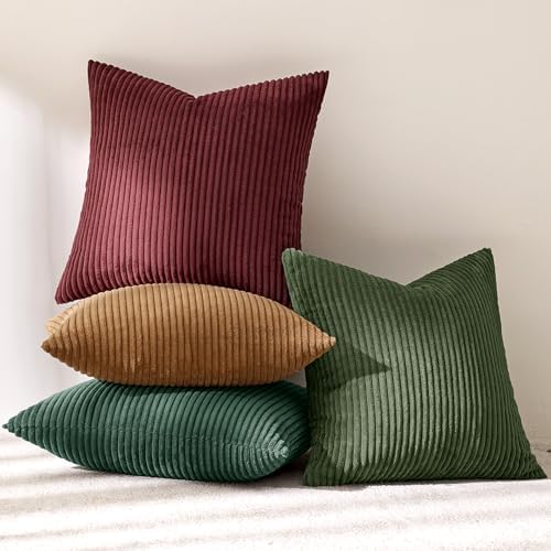 MIULEE Soft Corduroy Decorative Throw Pillow Covers Christmas Green 18x18