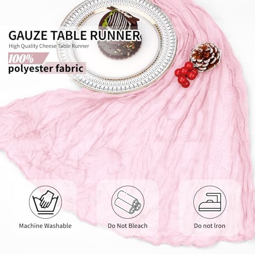 12 Pack Light Pink Cheesecloth Table Runner 10Ft, Gauze Table Runners 21.5 x 120 inch,Semi Sheer Cheese Cloth Fabric Runner Bulk for Wedding,Party,Baby Shower,Bridal Shower